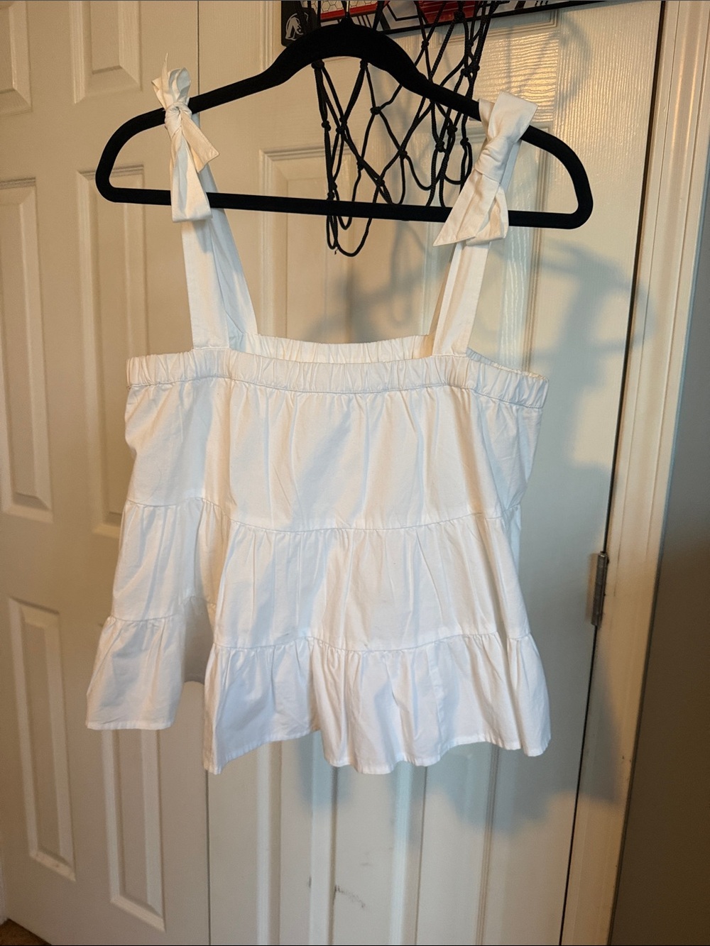 American Eagle Outfitters White Tie-Shoulder Peplum Camisole